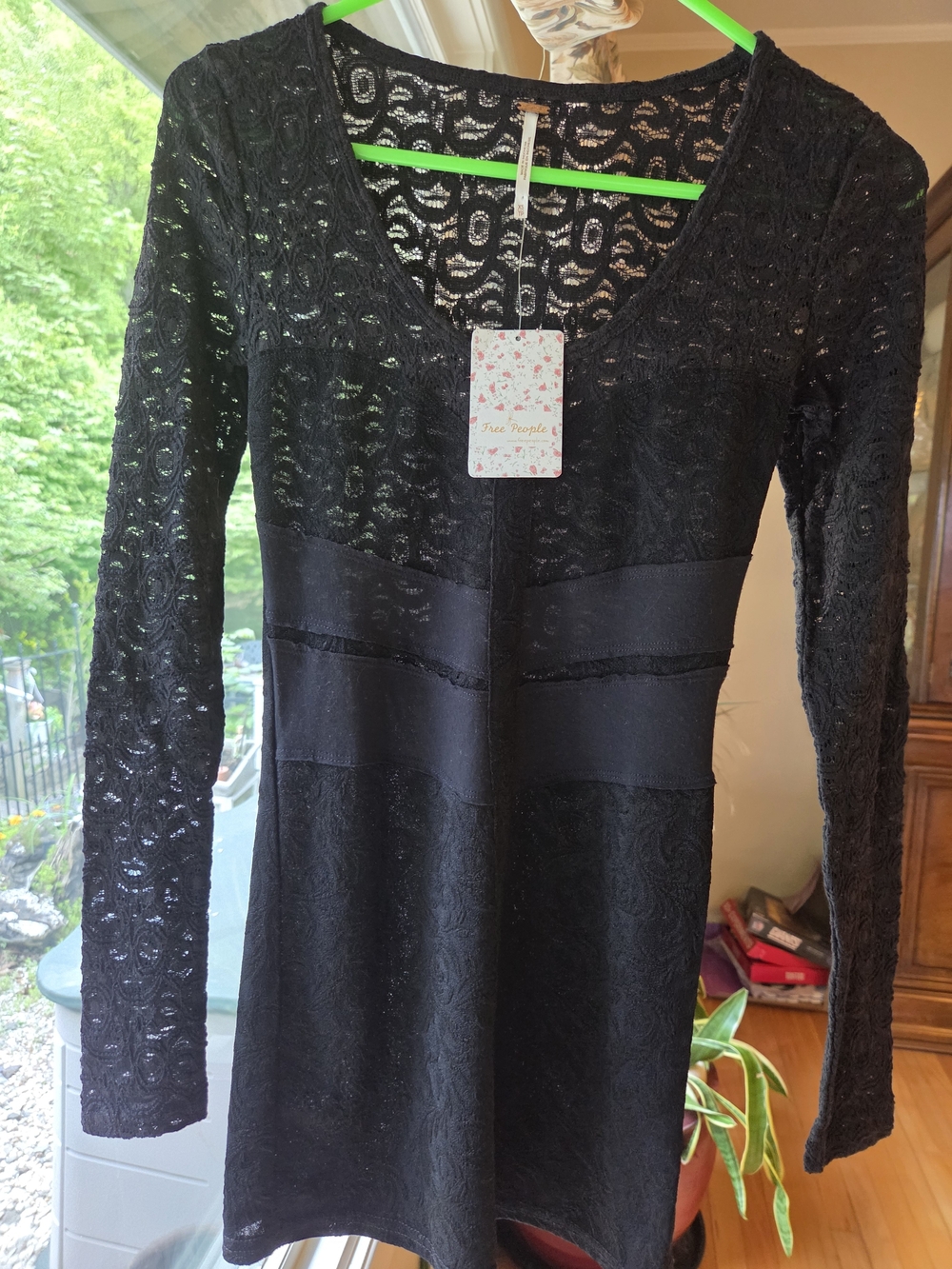 Free People Black Lace Long-Sleeve Mini Dress